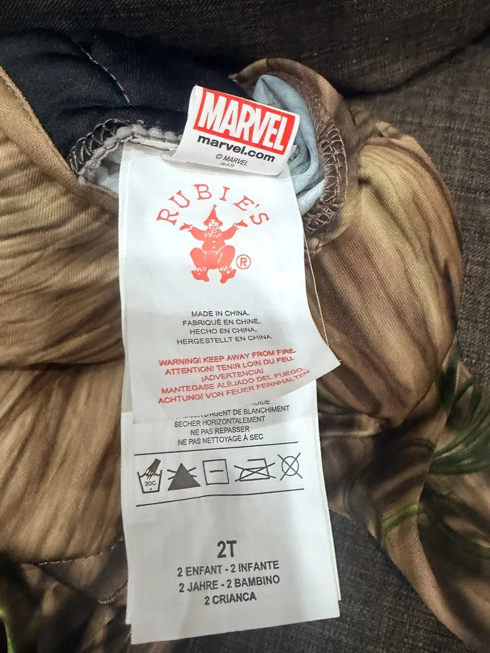 I am Groot size 2T - Tree Bark Costume Jumpsuit with Mask - Green Accent